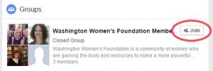 Photo instructions for joining Washington Women's Foundation Members Only Facebook group