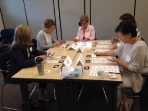 Photo of Washington Women's Foundation members working on values exercise during a meeting
